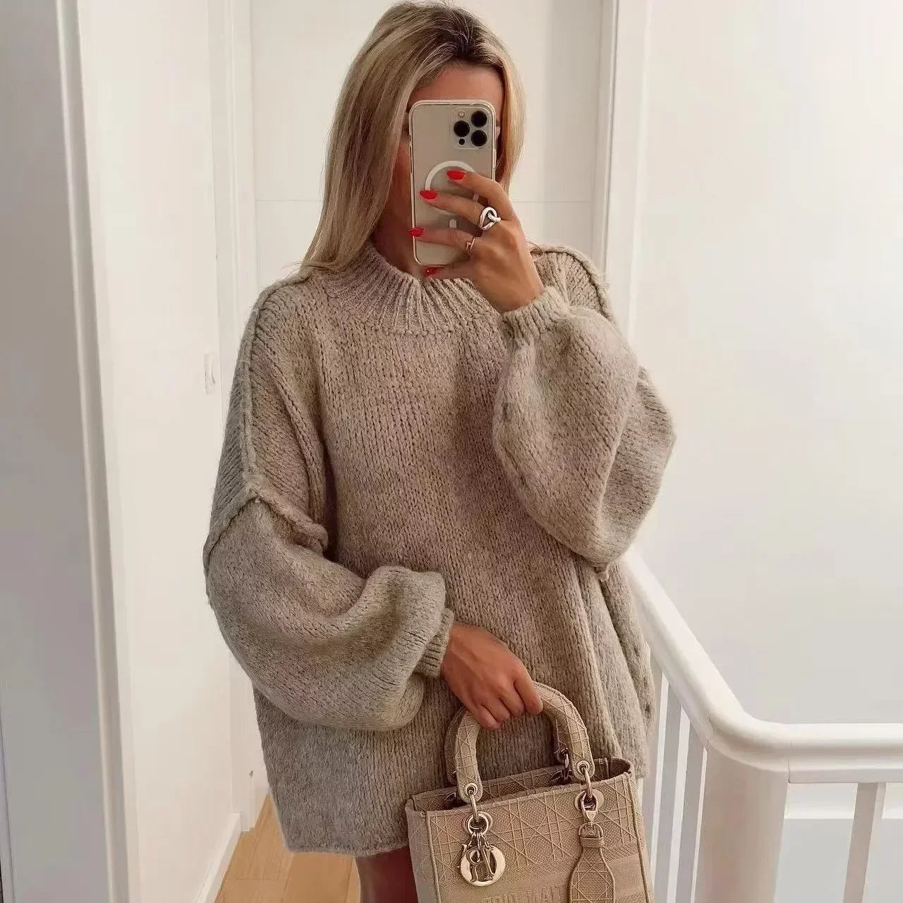 R&B | Strickpullover mit Rollkragen und stylischen Puffärmeln