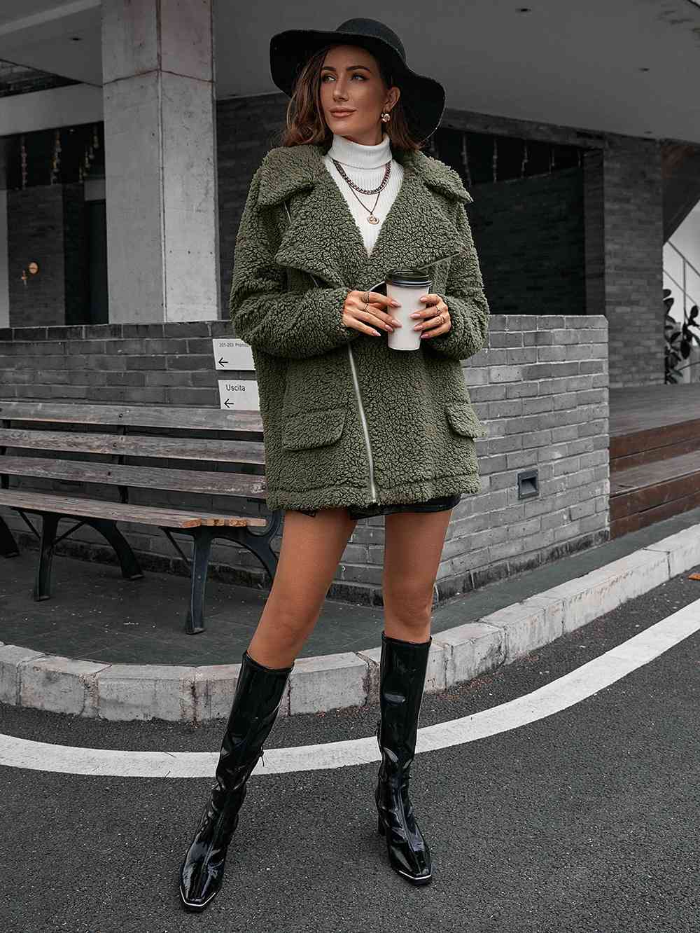 R&B | Double Take Zip up Teddy Jacke mit Kragen