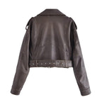 R&B | Damen PU Motorradjacke mit Reißverschluss und Gürtel