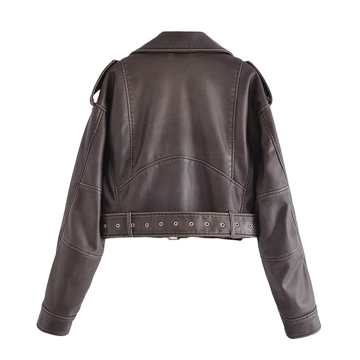 R&B | Damen PU Motorradjacke mit Reißverschluss und Gürtel