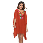 Damen luftiger Kaftan mit bunten Häkelverzierungen R&B