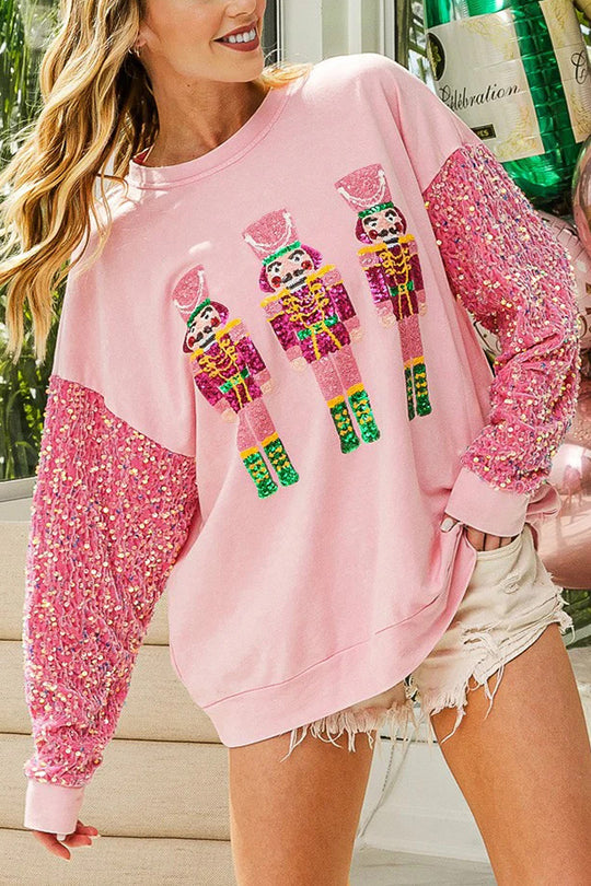 R&B | Weihnachten Lässig Locker Rundhals Pailletten Ärmel Sweatshirt