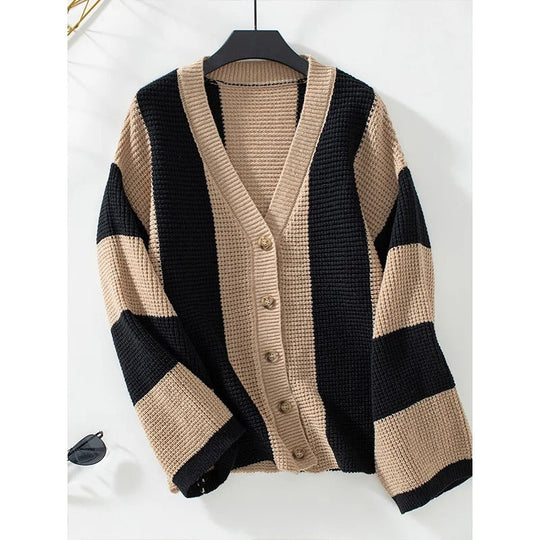 R&B | Gestreifter Oversized-Strickcardigan