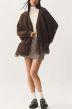 R&B | Strickjacke mit Netz-Rüsche und Langen Ärmeln
