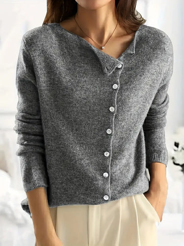R&B | Strickjacke Gestrickter V-Ausschnitt Knopfverschluss Langärmlig Lässige Schichtung