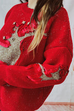 R&B | Weihnachtsmuster Gestrickter Rundhalsausschnitt Langarmpullover