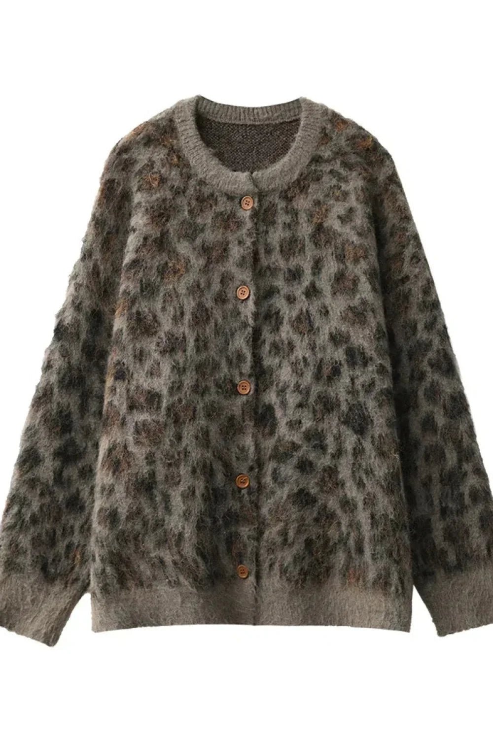 R&B | Gemütlicher Leopardenmuster Einreiher Cardigan