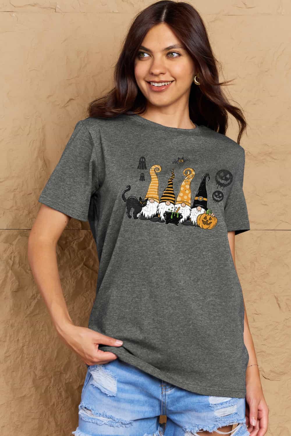 R&B | Simply Love Große Halloween-Themen Grafik Baumwoll-T-Shirt