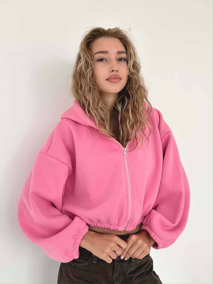R&B | leichter kurzer Sport-Sweatshirt mit Kapuze
