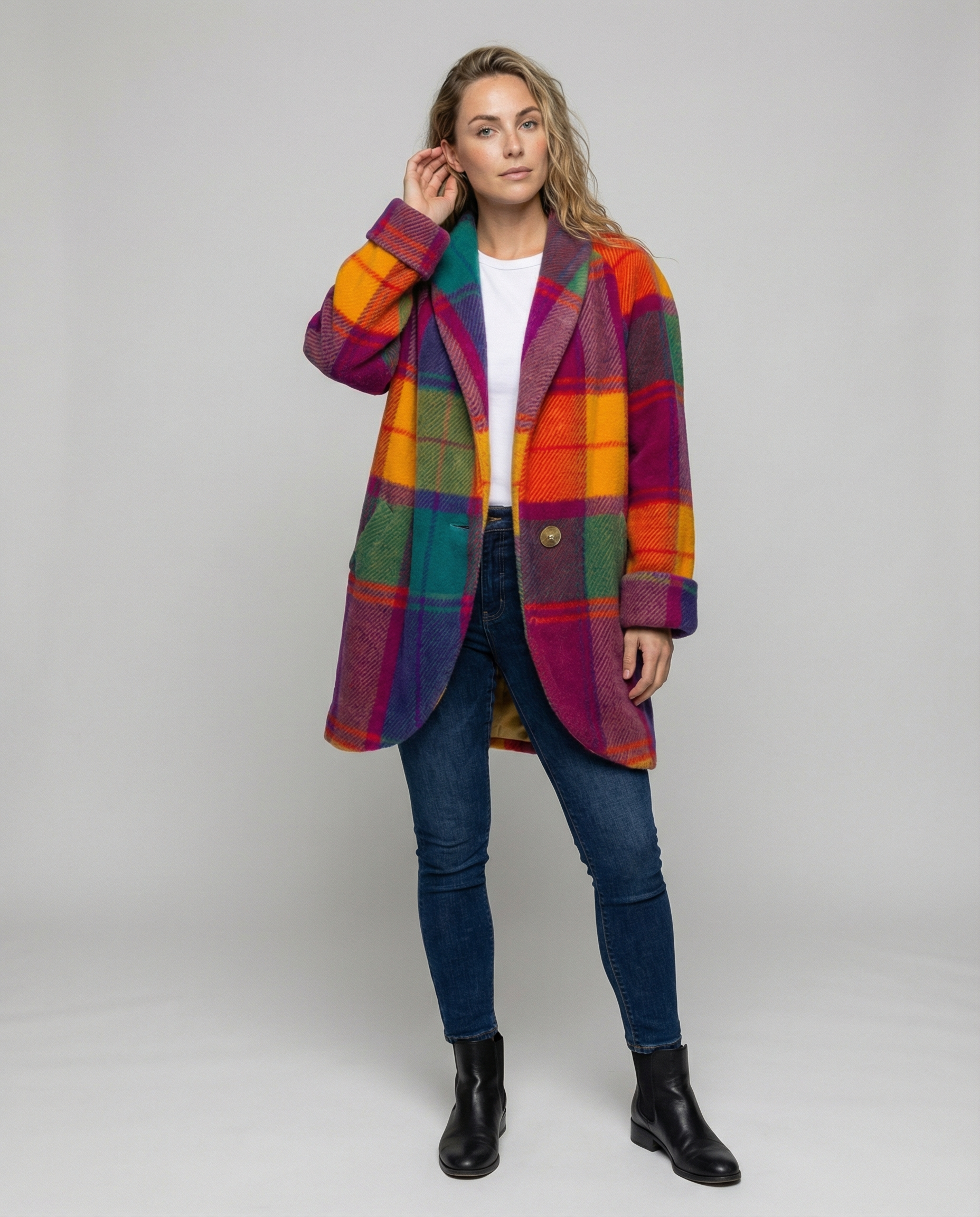 Übergroße Karierte Damenjacke Buntes Design