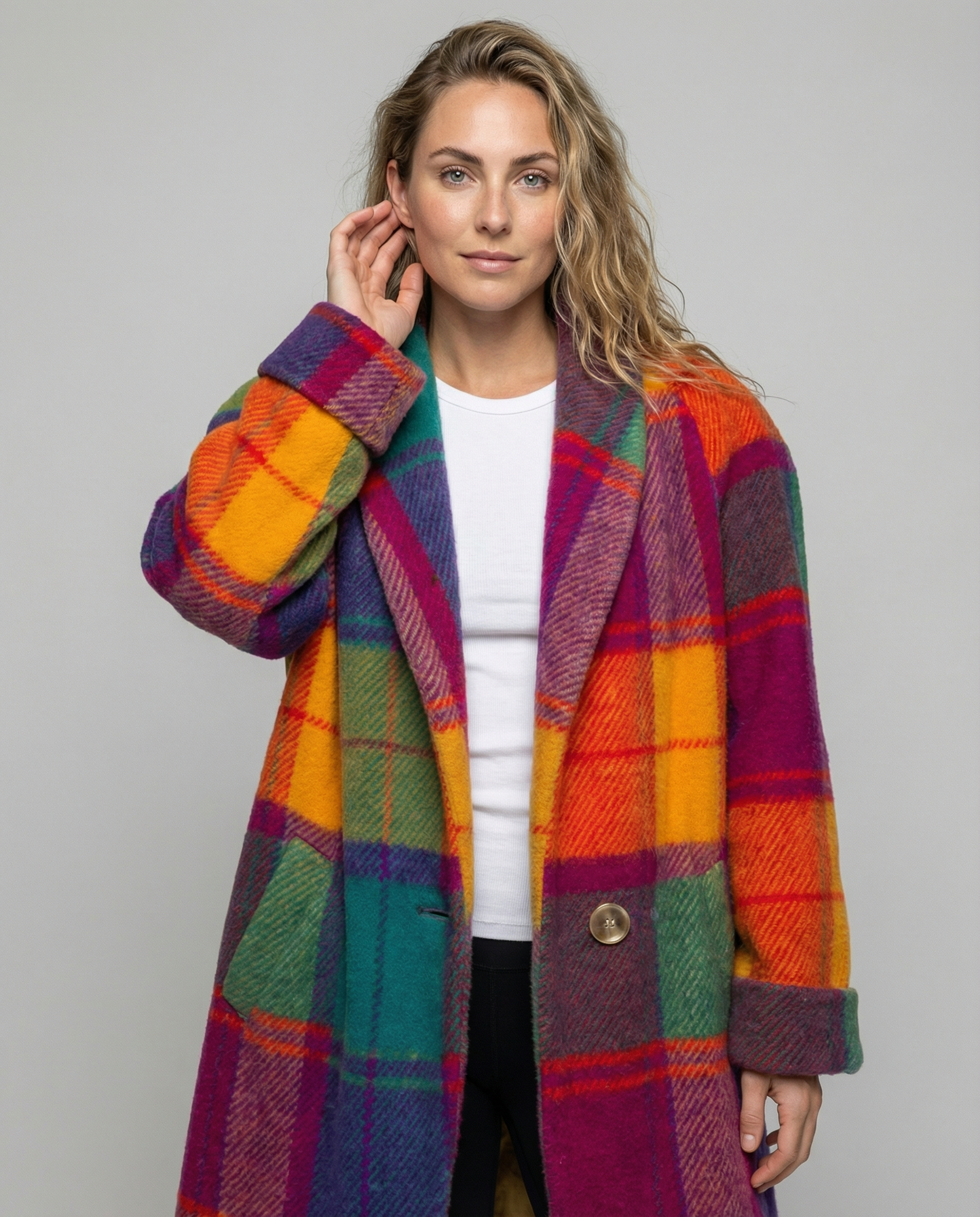 Übergroße Karierte Damenjacke Buntes Design