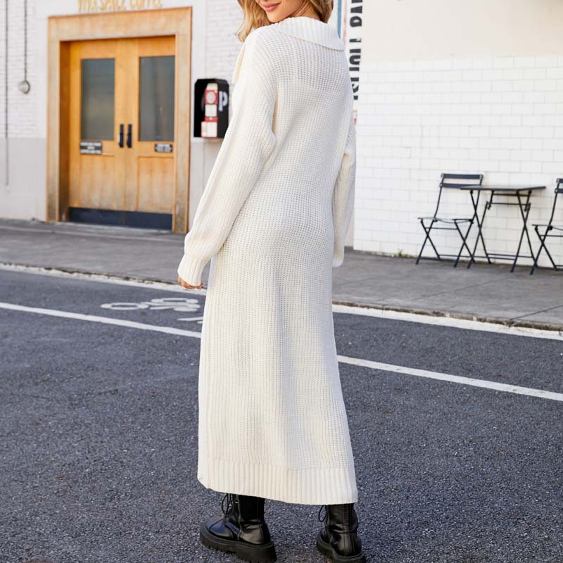 R&B | Einfarbige Lange Strickjacke