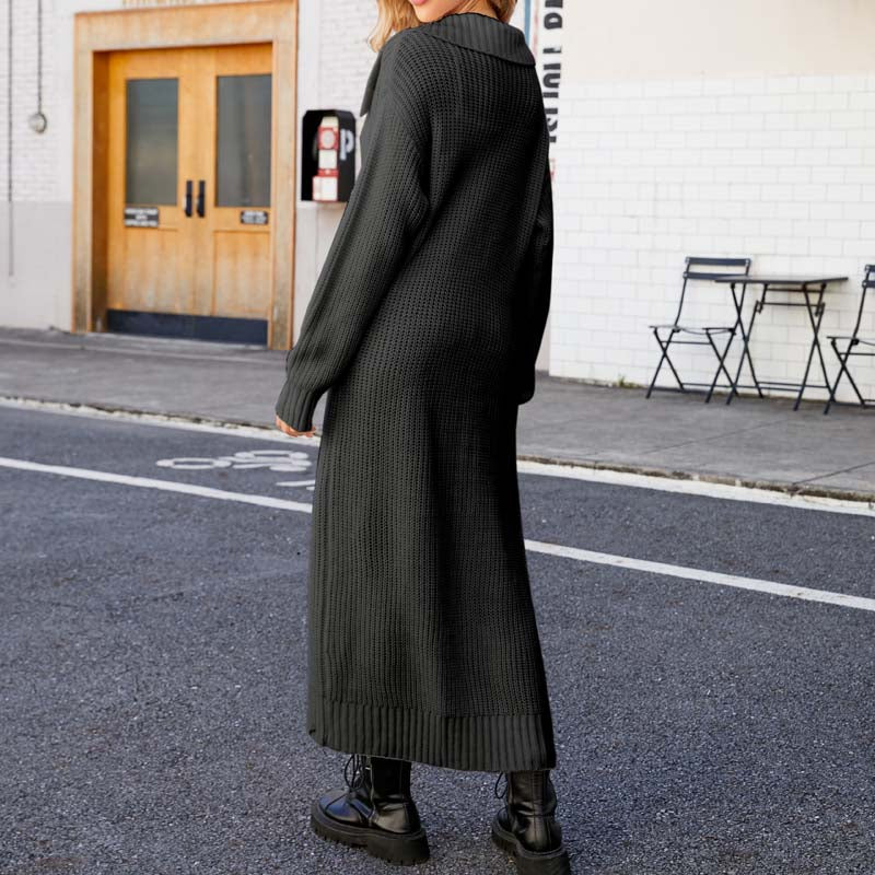 R&B | Einfarbige Lange Strickjacke