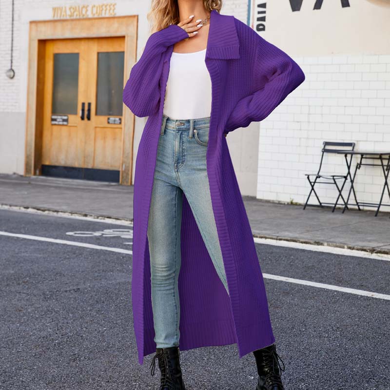 R&B | Einfarbige Lange Strickjacke