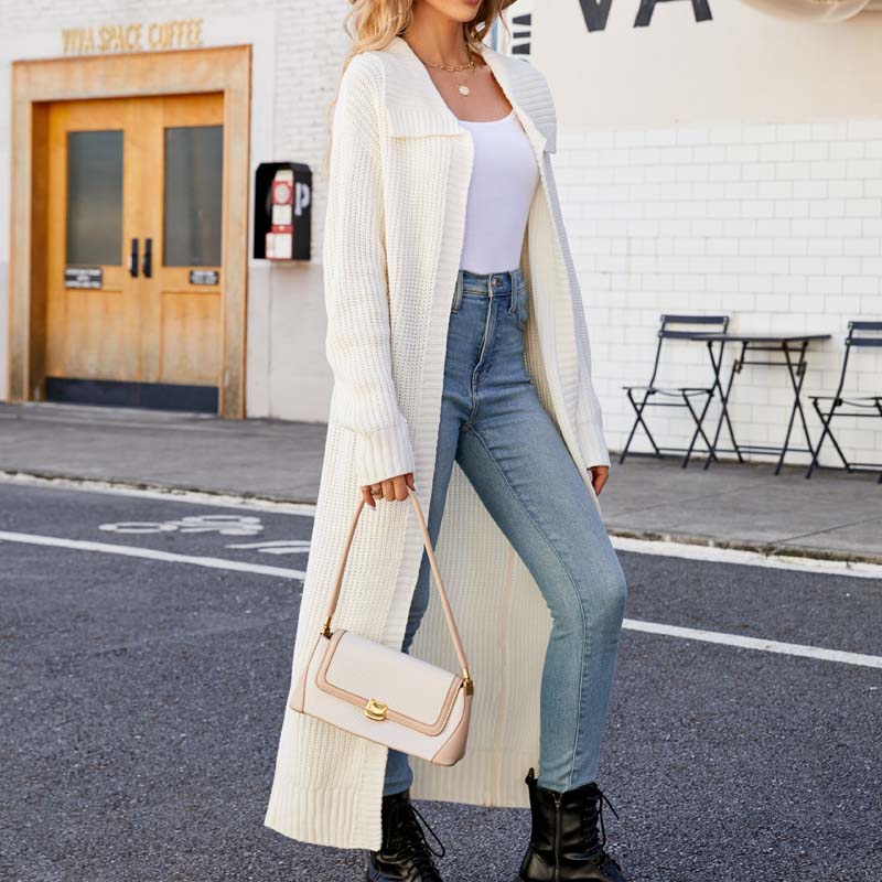 R&B | Einfarbige Lange Strickjacke