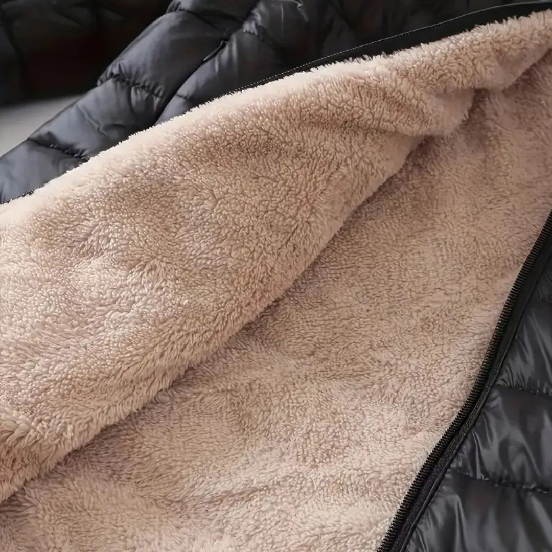 R&B | Damen Kapuzen-Puffermantel mit Sherpa-Futter