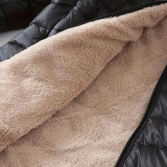R&B | Damen Kapuzen-Puffermantel mit Sherpa-Futter