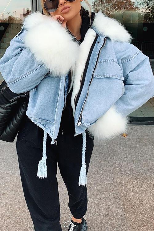 R&B | MODACHIC Jeansjacke mit Pelzbesatz