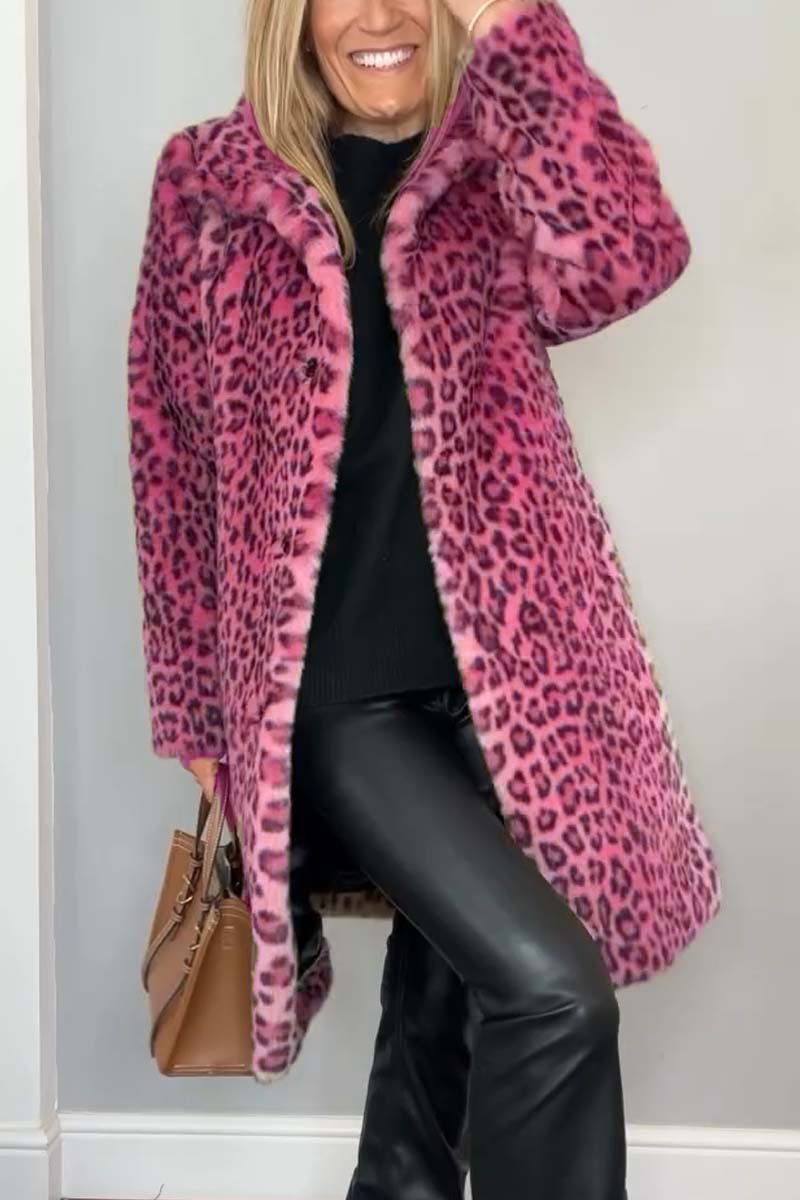 R&B | Damen S Winter Kunstpelz-Mantel Mit Leopardenmuster Revers | Ideal Für Den Winter