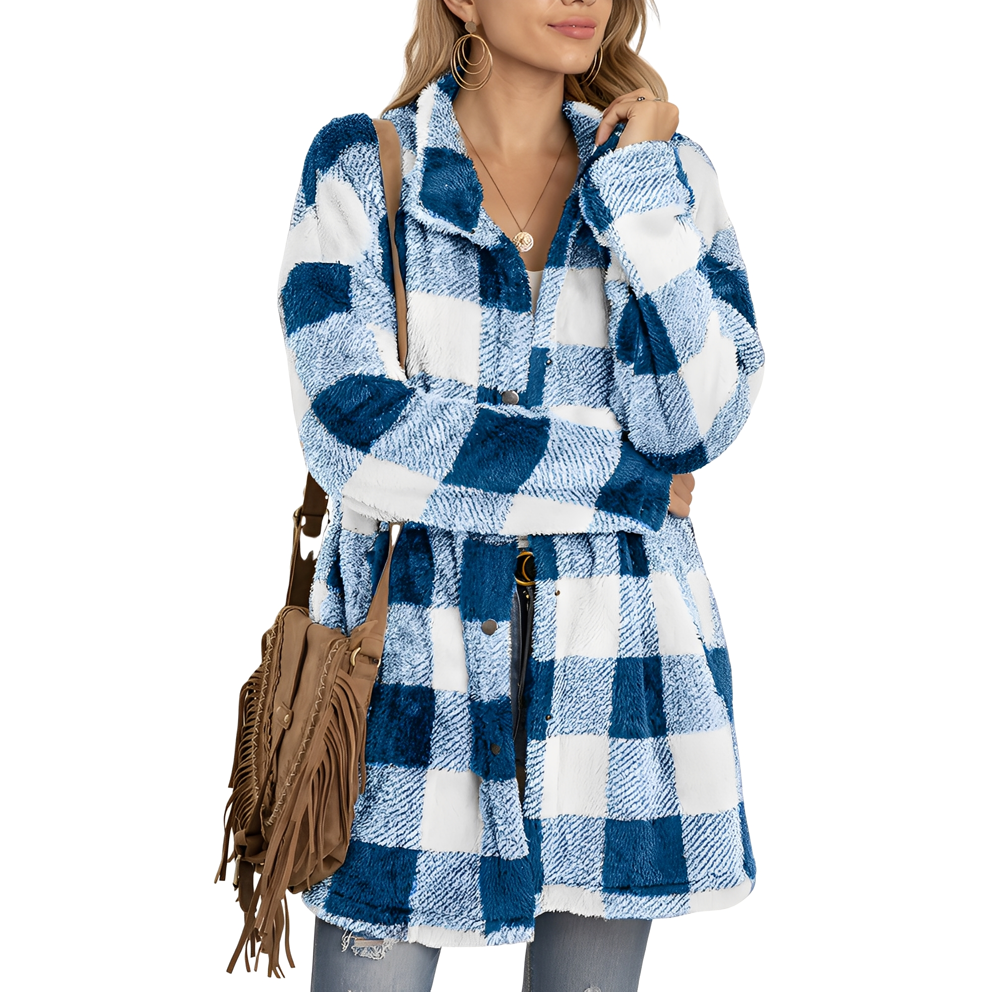 R&B | Stilvolle lange Damen-Karojacke