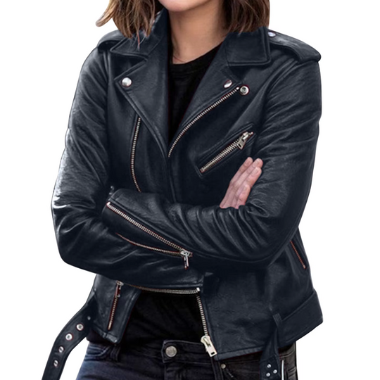 R&B | jacke Damen Biker Modell mit Gürtel und Reißverschlussdetails