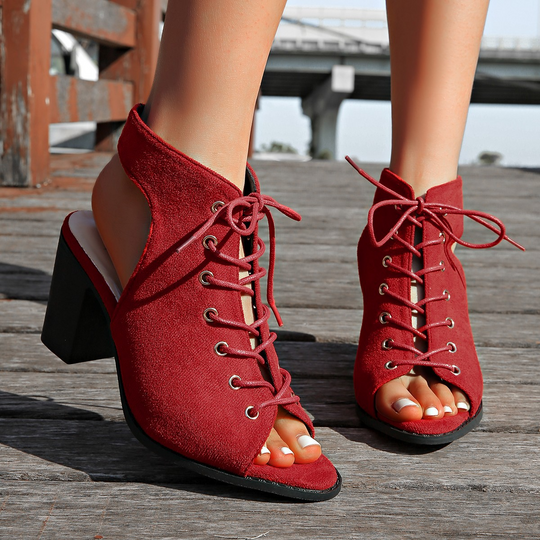 Schnür High Heel Sandalen mit Blockabsatz R&B