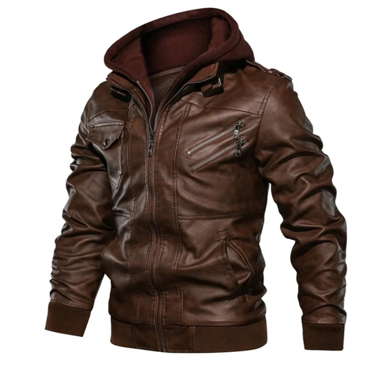R&B | Lederjacke mit Kapuze für Herren
