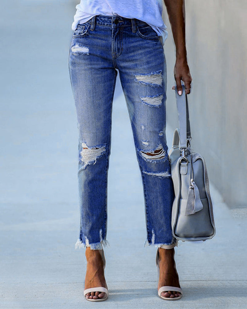 R&B | Damen Schicke Zerfledderte Jeans Denim