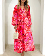 R&B | Elegantes Kleid mit Blumendruck und V-Ausschnitt