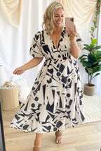 R&B | Real Love Print Puffärmel Maxi Kleid