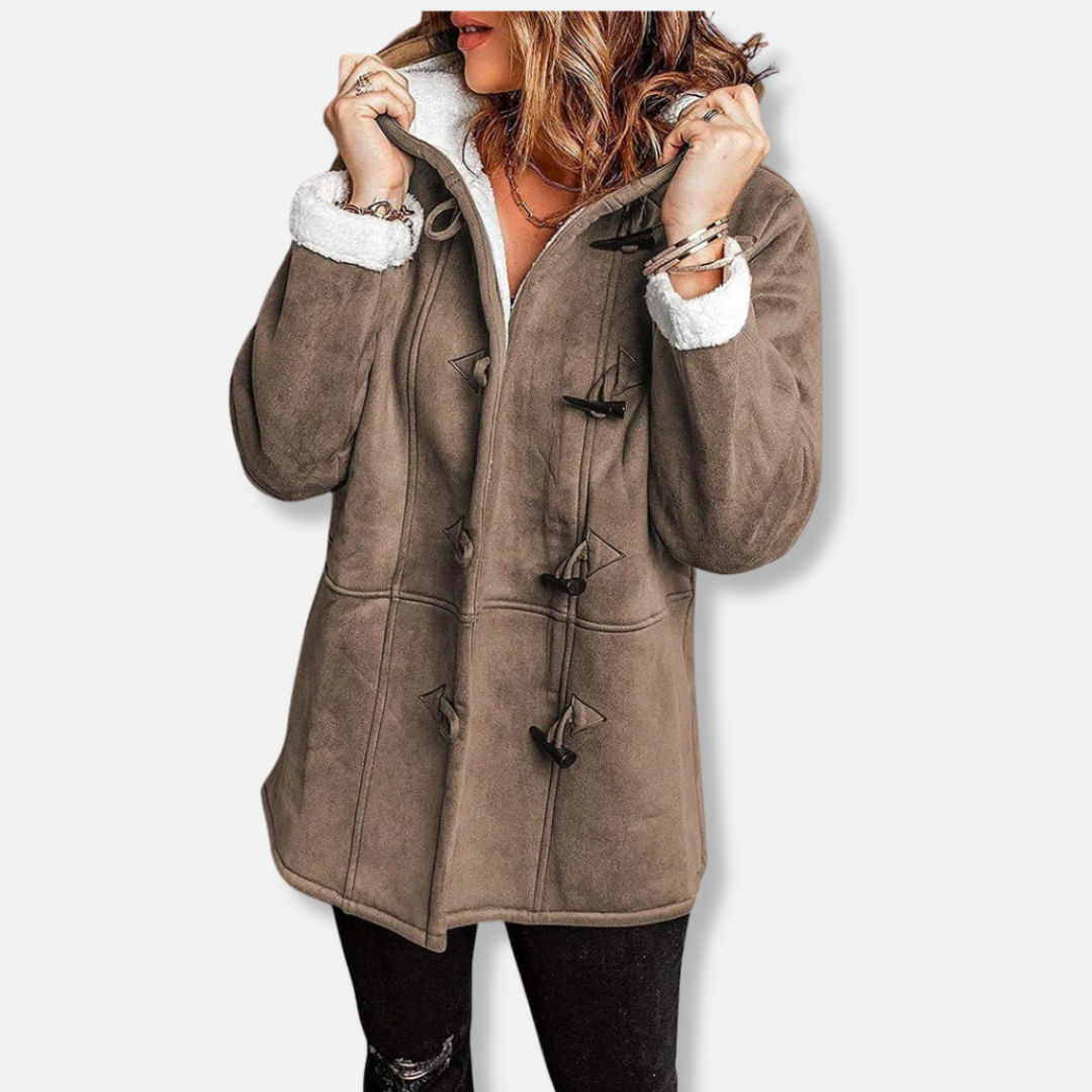 R&B | Fleecejacke - Relaxed Fit - Kapuze - Plüschfutter - Mittellang - Toggle-Verschluss