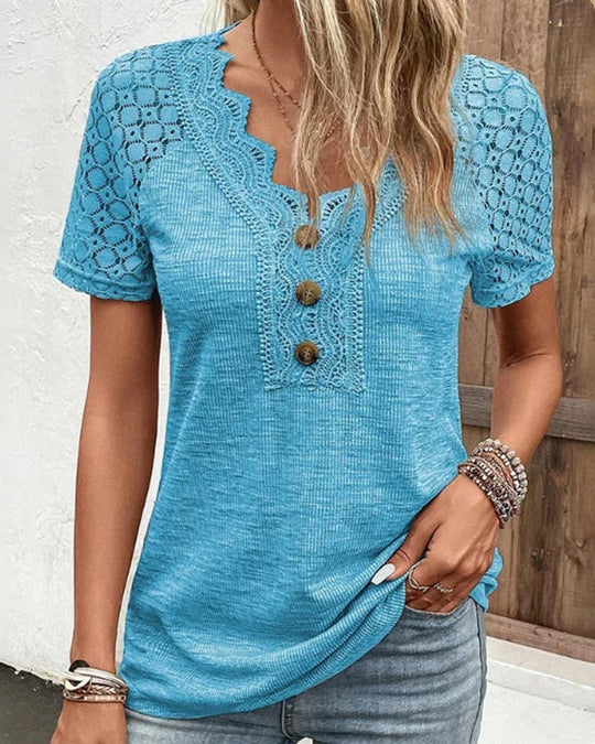 R&B | Damen T-Shirt mit kurzen Ärmeln und Spitze