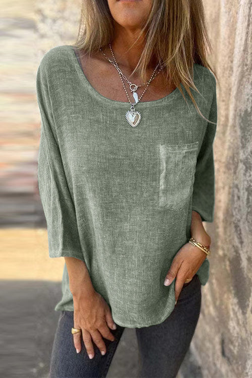 R&B | Rosiedress 3/4 Ärmel mit Taschen Baumwolle Leinen Lässiges T-Shirt