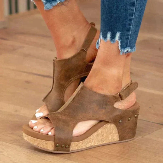 R&B | Leder Keilabsatz Sandalen
