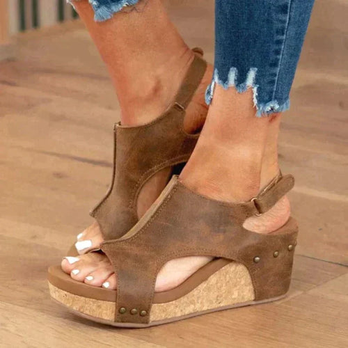 R&B | Leder Keilabsatz Sandalen