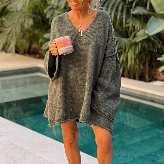 R&B | Locker Gestrickter Damenpullover mit V-Ausschnitt