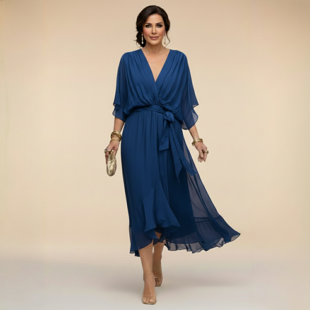 Damen Chiffonkleid V-Ausschnitt Elegant