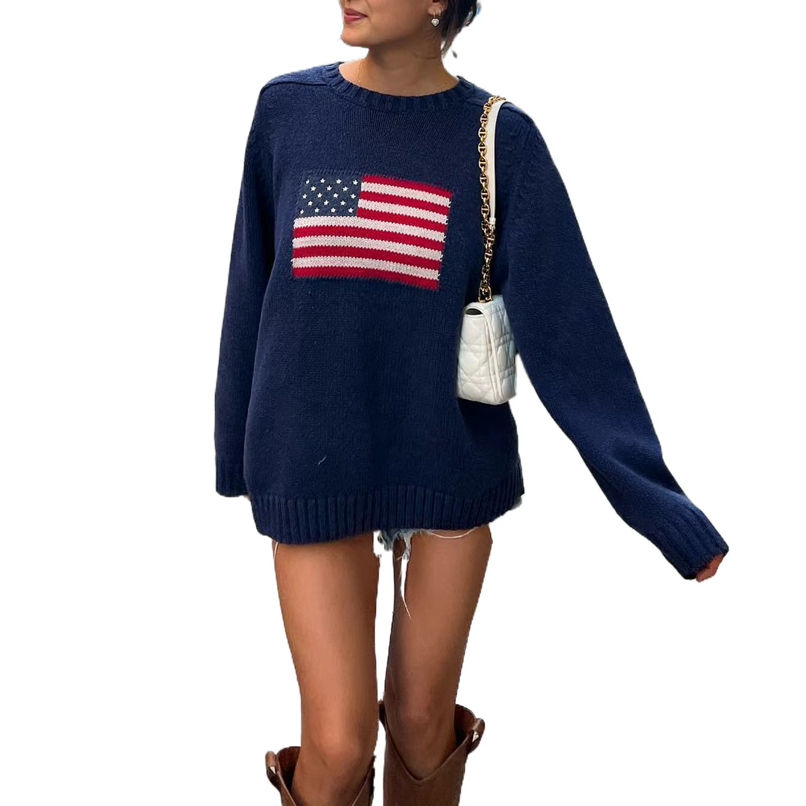 R&B | Streetwear Herbst Strickpullover mit Amerikanischer Flagge für Frauen