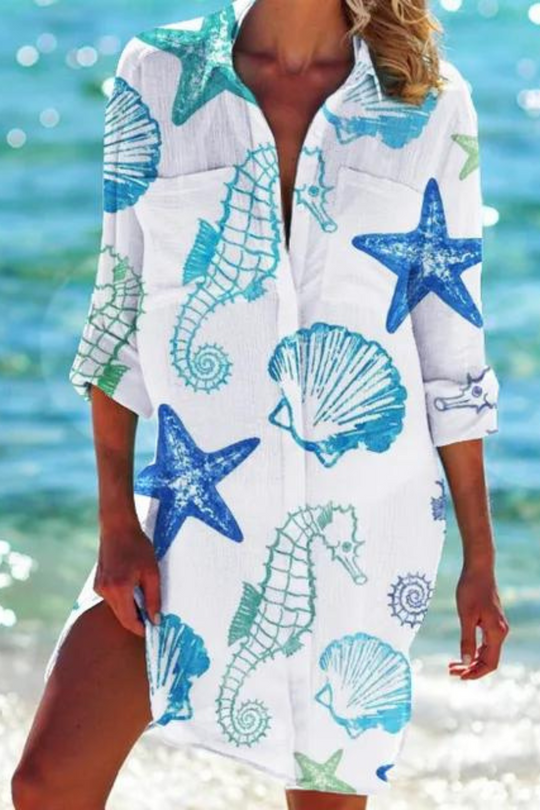 R&B - Lange Strandbluse mit Meeresmotiv