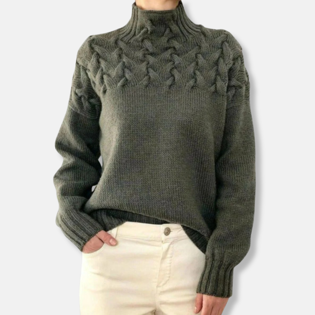 R&B | Wolle Hoher Hals Pullover Kabelstrick Entspannt Passform Pullover