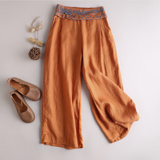 R&B | Stylische und Bequeme Sommer Leinen Hose mit Stickerei