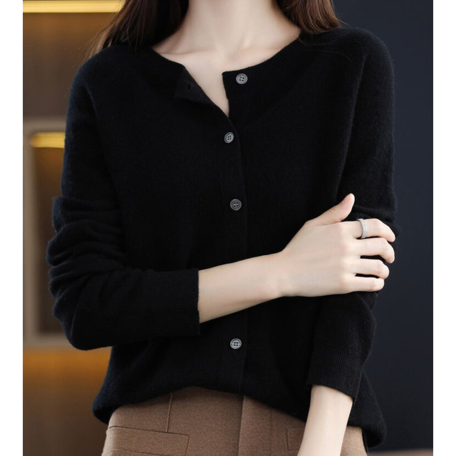 R&B | Strickjacke Weiche Wolle Lockere Passform Knopfverschluss Gerippte Kanten