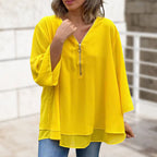 R&B | Chiffon Reißverschluss Top mit V-Ausschnitt