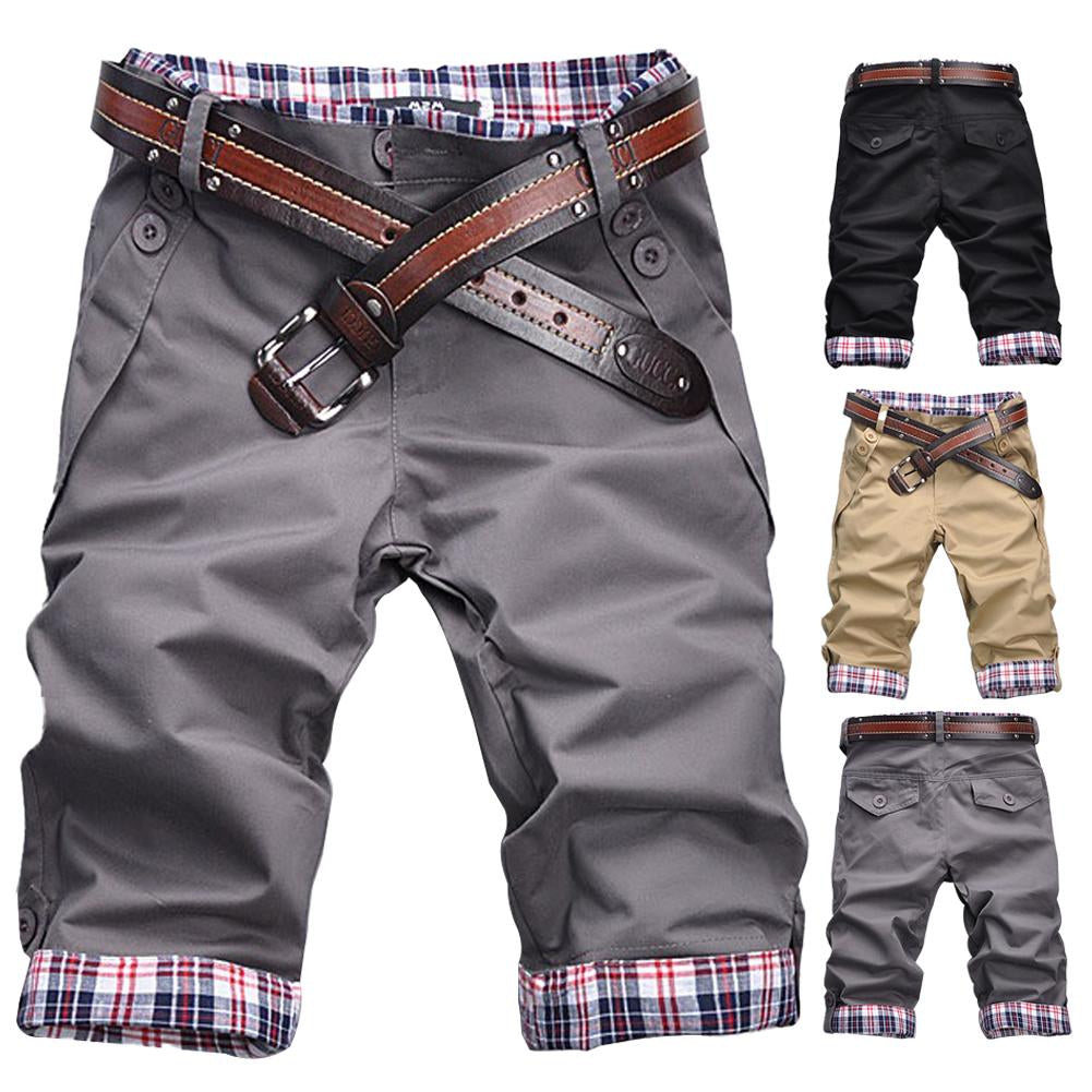 R&B – Hochwertige Shorts mit Gürtel und Karomuster
