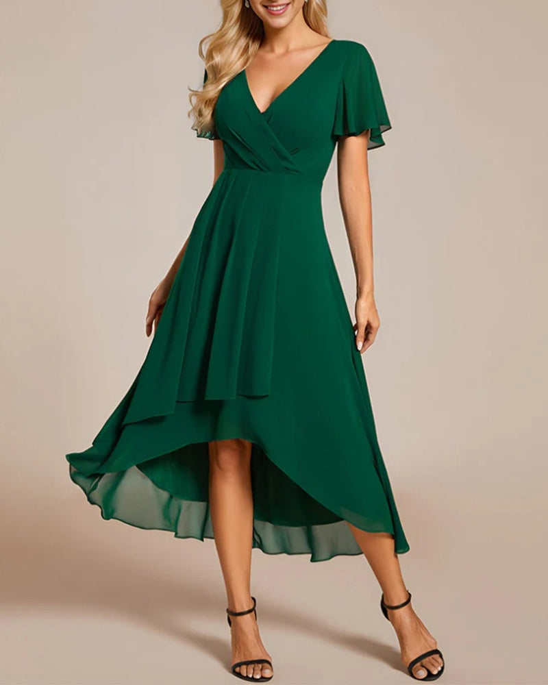 R&B | Kleid mit V-Ausschnitt und Rüschenärmeln