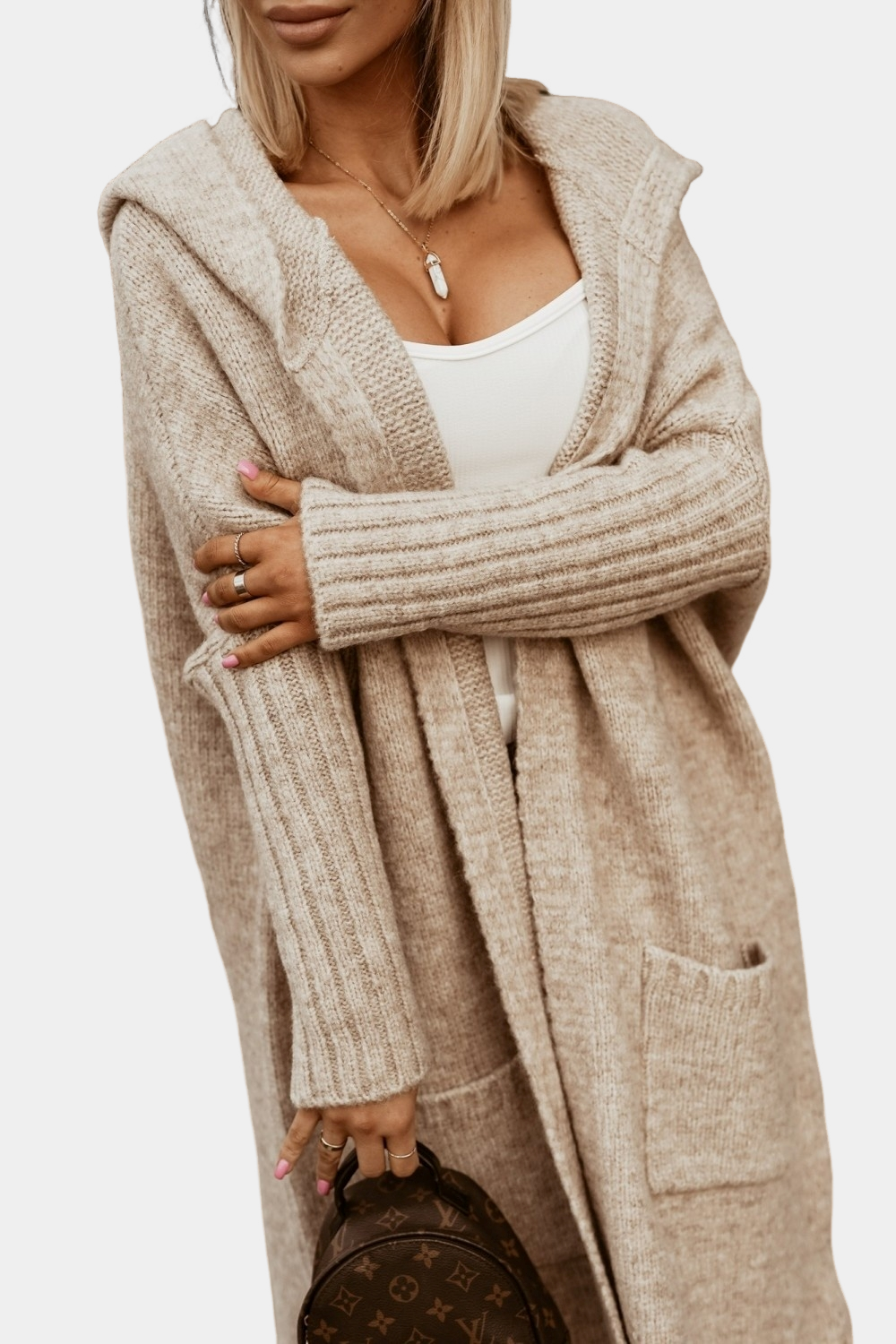R&B | Lange, locker geöffnete Damenstrickjacke
