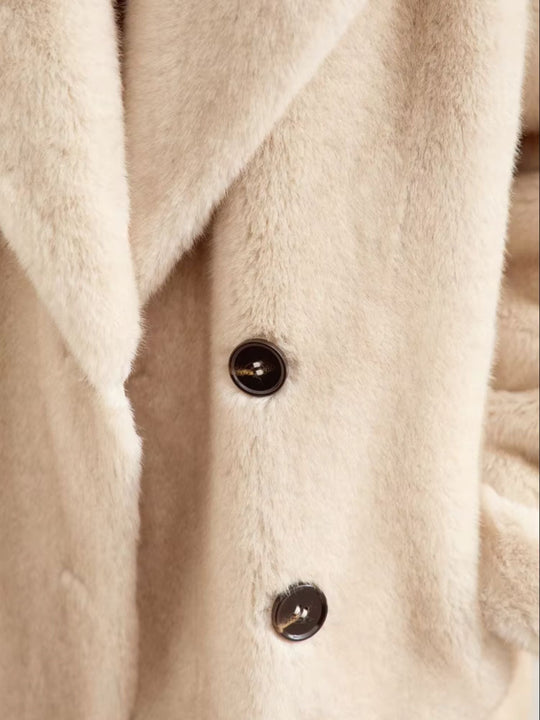 R&B | Doppelt Geöffneter Beiger Wollmantel für Den Winter