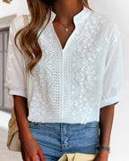 R&B | Bestickte V-Ausschnitt Bluse