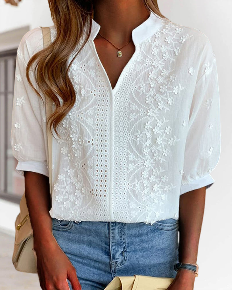 R&B | Bestickte V-Ausschnitt Bluse