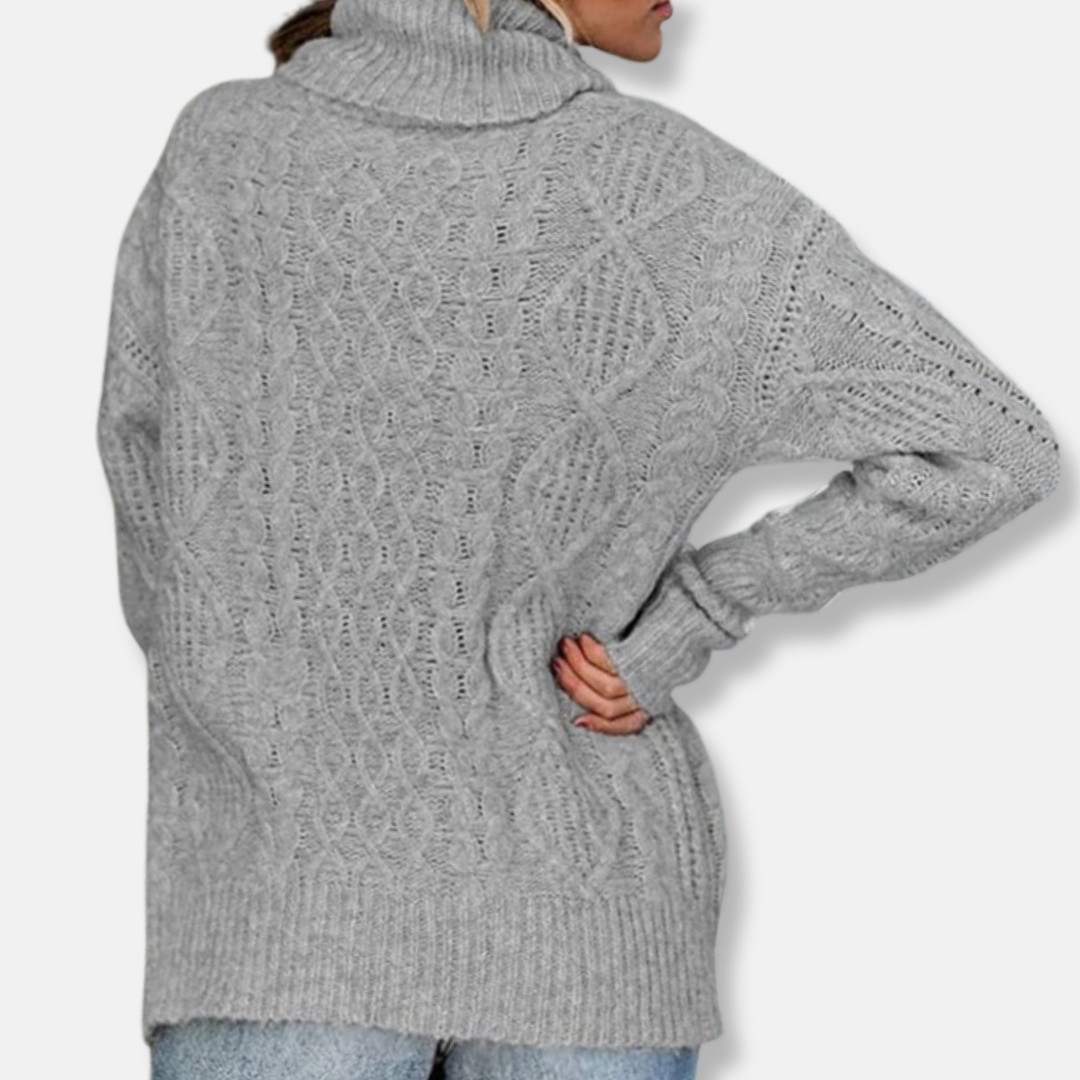 R&B | Rollkragenpullover Kabelstrick Tunika-Längenpullover